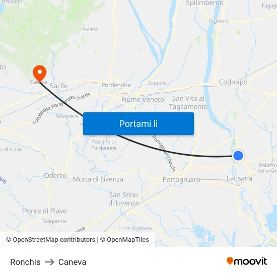 Ronchis to Caneva map