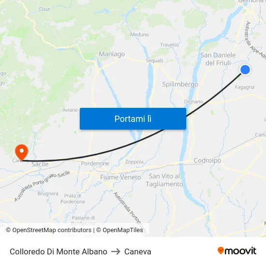 Colloredo Di Monte Albano to Caneva map