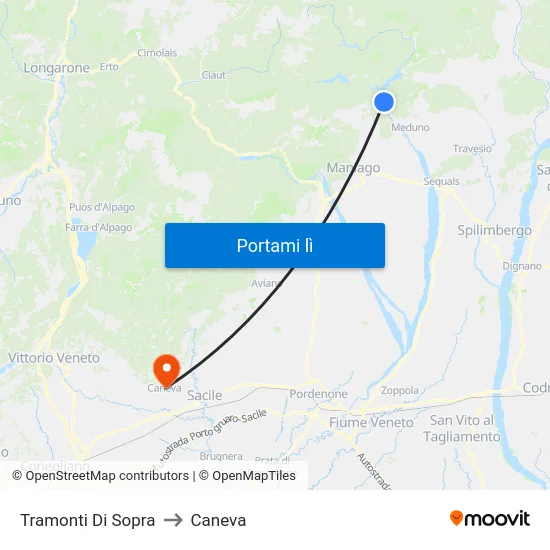 Tramonti Di Sopra to Caneva map