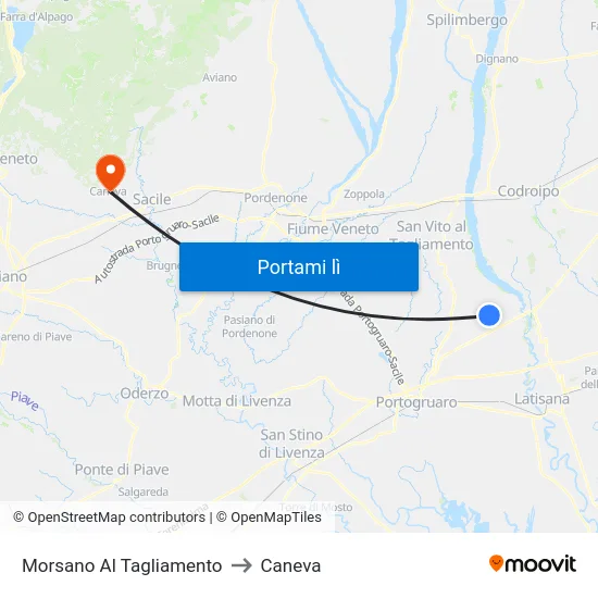 Morsano Al Tagliamento to Caneva map