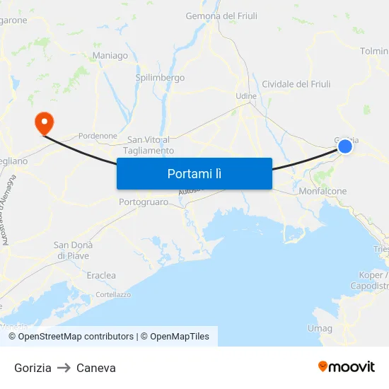 Gorizia to Caneva map