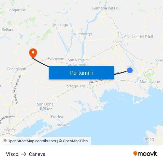 Visco to Caneva map