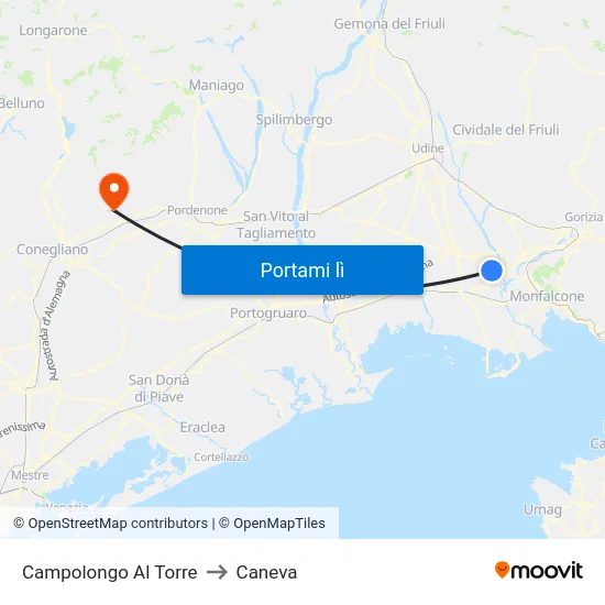 Campolongo Al Torre to Caneva map