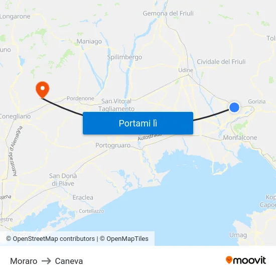 Moraro to Caneva map