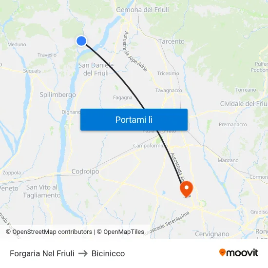 Forgaria Nel Friuli to Bicinicco map