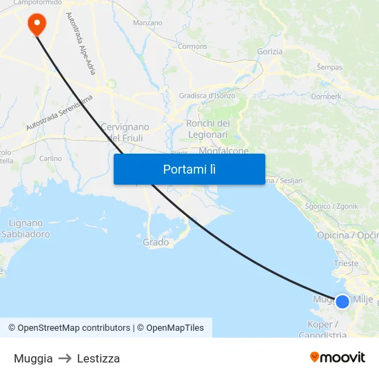 Muggia to Lestizza map