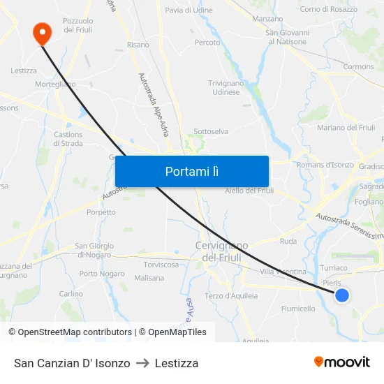 San Canzian D' Isonzo to Lestizza map