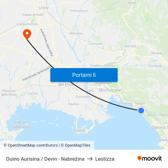 Duino Aurisina / Devin - Nabrežina to Lestizza map