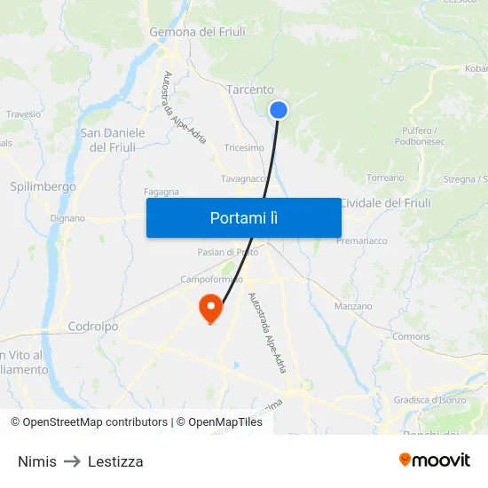 Nimis to Lestizza map