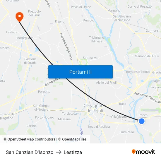 San Canzian D'Isonzo to Lestizza map