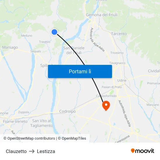 Clauzetto to Lestizza map