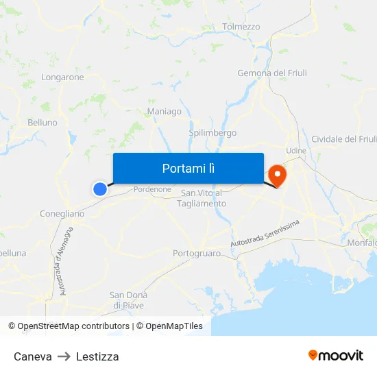 Caneva to Lestizza map
