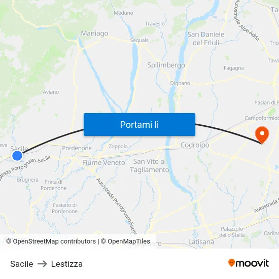 Sacile to Lestizza map