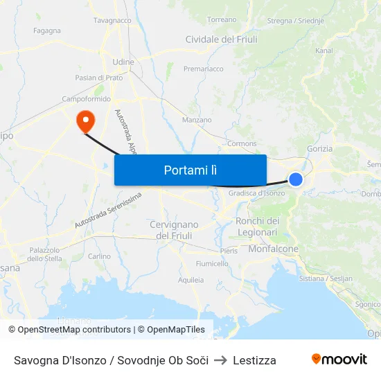 Savogna D'Isonzo / Sovodnje Ob Soči to Lestizza map