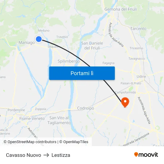 Cavasso Nuovo to Lestizza map