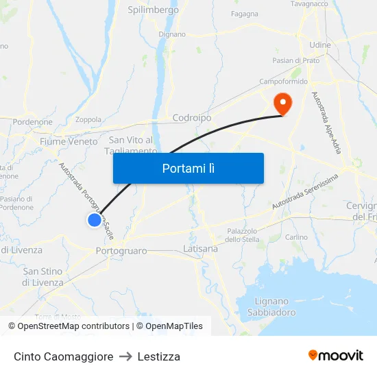Cinto Caomaggiore to Lestizza map