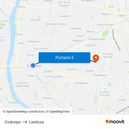 Codroipo to Lestizza map