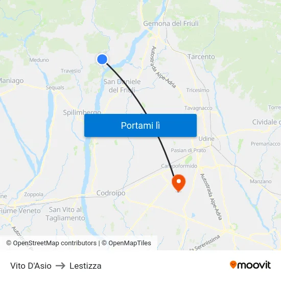 Vito D'Asio to Lestizza map