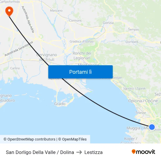 San Dorligo Della Valle / Dolina to Lestizza map