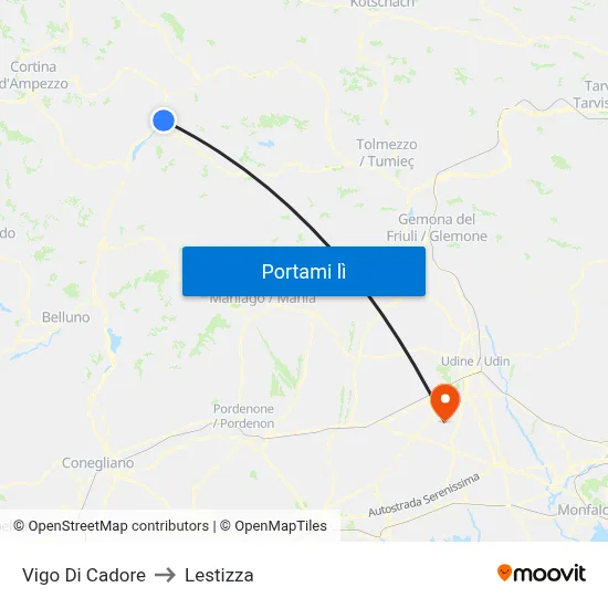 Vigo Di Cadore to Lestizza map
