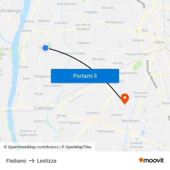 Flaibano to Lestizza map