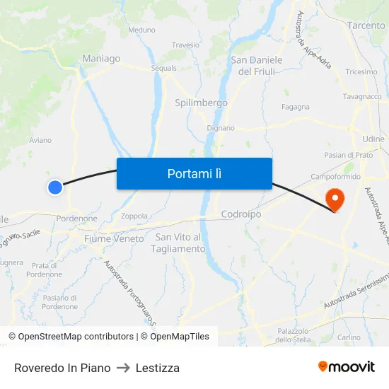 Roveredo In Piano to Lestizza map