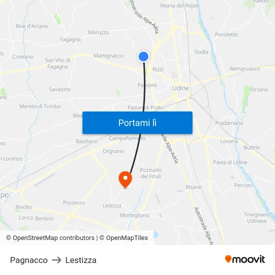 Pagnacco to Lestizza map