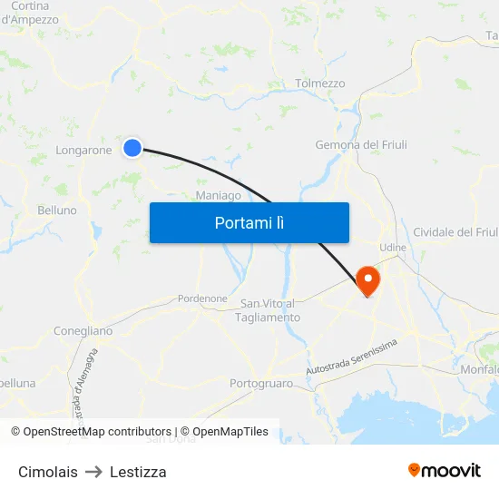 Cimolais to Lestizza map
