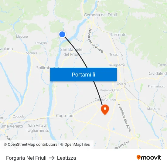 Forgaria Nel Friuli to Lestizza map