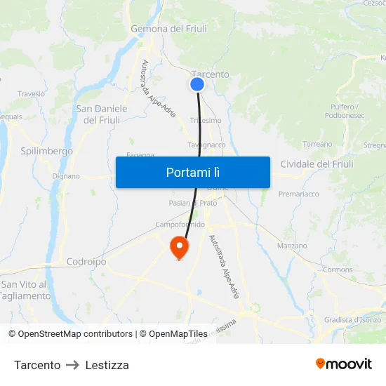Tarcento to Lestizza map