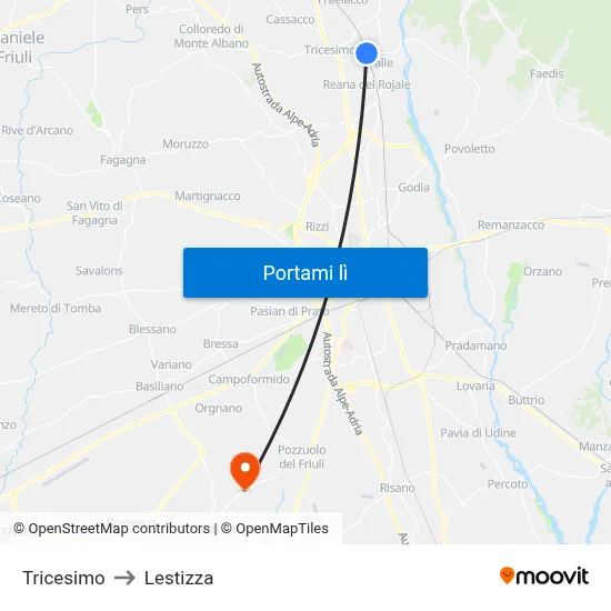 Tricesimo to Lestizza map