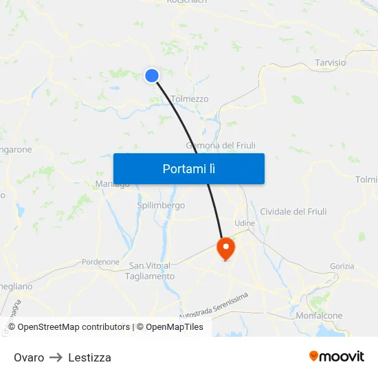 Ovaro to Lestizza map
