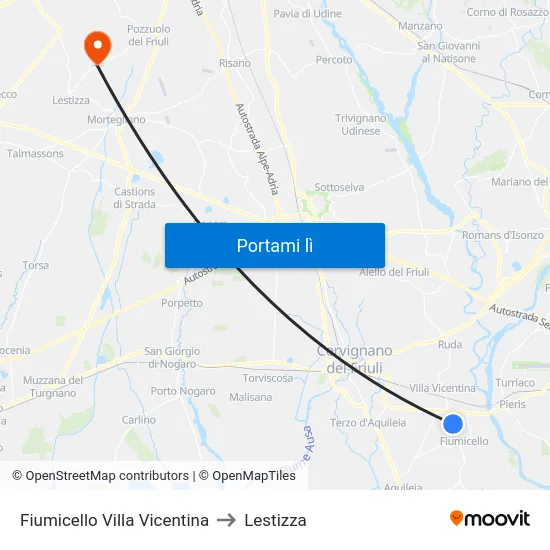 Fiumicello Villa Vicentina to Lestizza map