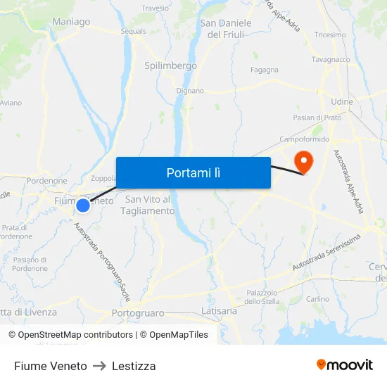 Fiume Veneto to Lestizza map