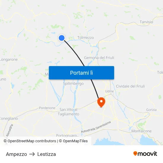 Ampezzo to Lestizza map