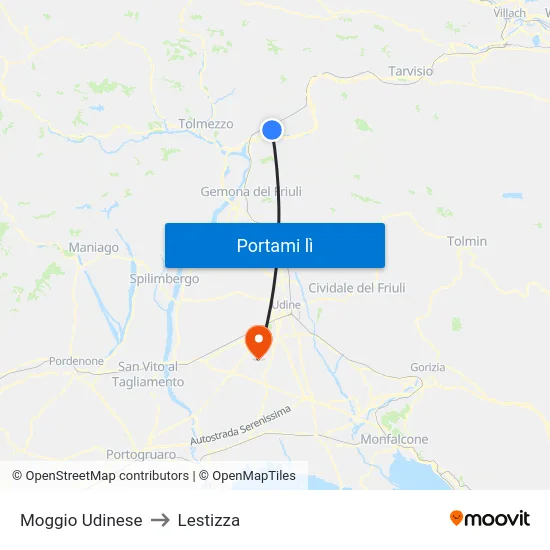 Moggio Udinese to Lestizza map
