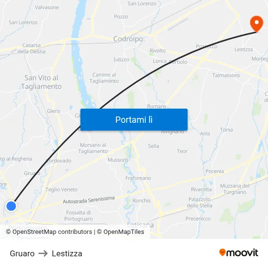 Gruaro to Lestizza map