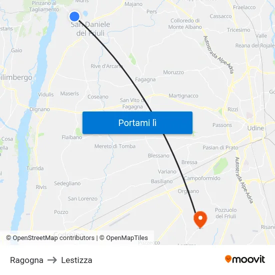 Ragogna to Lestizza map