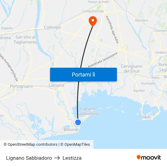 Lignano Sabbiadoro to Lestizza map