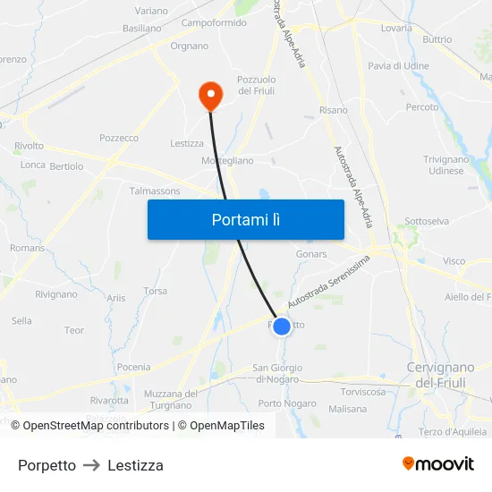 Porpetto to Lestizza map