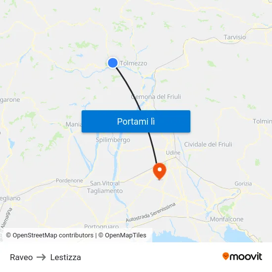 Raveo to Lestizza map