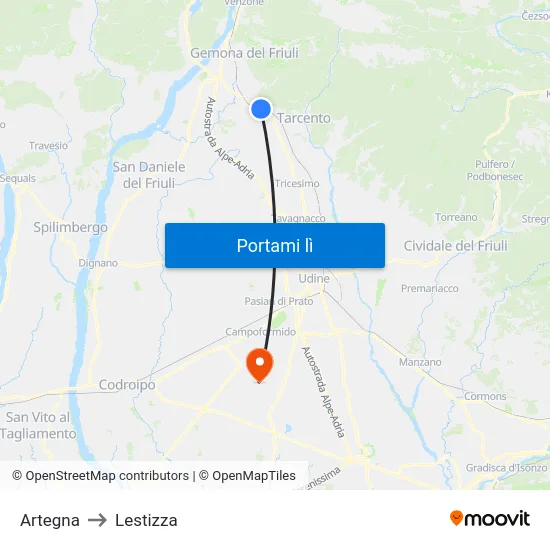 Artegna to Lestizza map