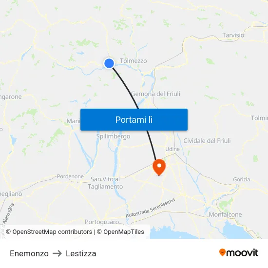 Enemonzo to Lestizza map