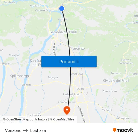 Venzone to Lestizza map