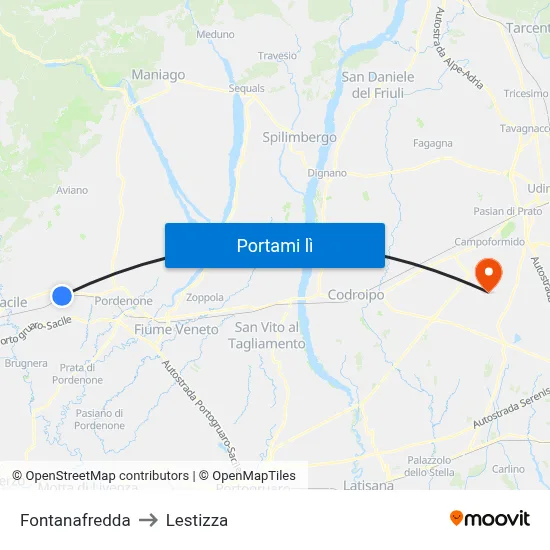 Fontanafredda to Lestizza map