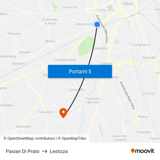 Pasian Di Prato to Lestizza map