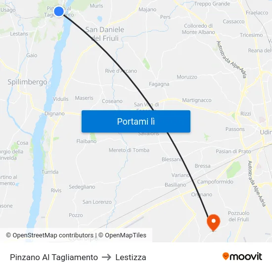 Pinzano Al Tagliamento to Lestizza map