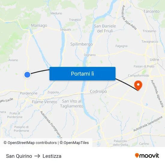 San Quirino to Lestizza map