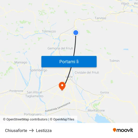 Chiusaforte to Lestizza map