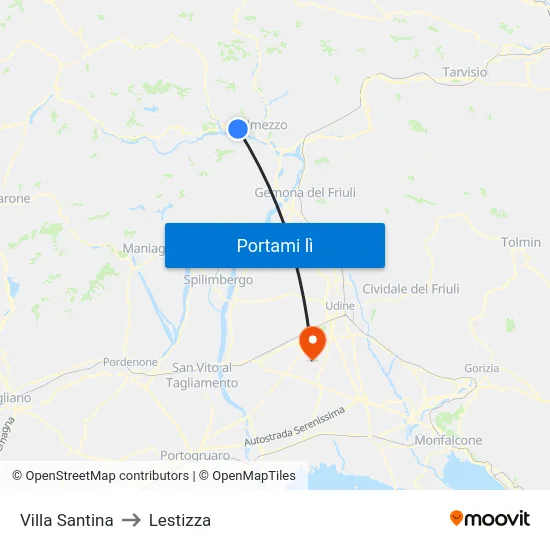 Villa Santina to Lestizza map